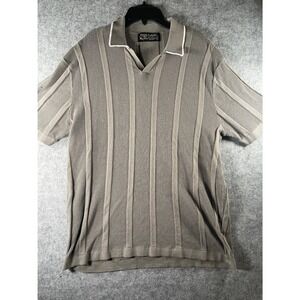 Free Planet Mens XL Knit Polo Shirt Taupe Brown Ribbed Cotton V Neck